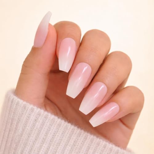 Image of 24 Pcs Reusable Artificial Nails Fake Nails with Glue and Kit|Milky Dream High Shine Press On Nails | ABS Material UV Protected Long Lasting Finish | Reusable Customizable Nail Kit |Long Coffin Nails
