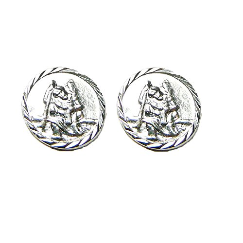 925 de plata de ley St Christopher Juego de pendientes de tuerca redondo - protección del viajero - caja de regalo