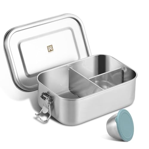 GOLDEN KEY Edelstahl Brotdose kinder Lunchbox Edelstahl 800ml mit Fächern & Dichtung bento box edelstahl Auslaufsichere für Erwachsene & Kinder Spülmaschinenfest für Unterwegs & Camping (Grün)