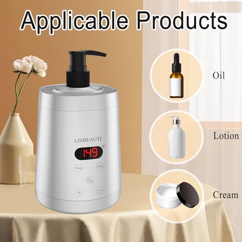 LINBEAUTI Massageölwärmer Flasche Professionelle Lotion-Heizung für SPA, Automatischer Ölwärmer Beheizte Öl-Lotion-Creme für Salon, Friseurläden, Zuhause, Silber