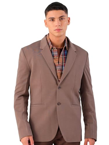 Image of The Indian Garage Co Men Comfort Straight Fit Solid Stretchable Single Breated Knitted Blazers