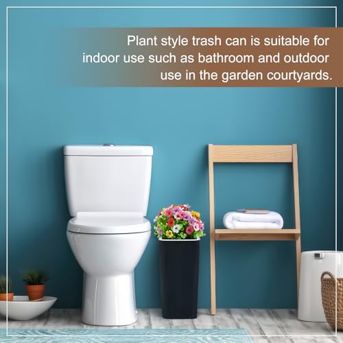 Image of Jingmore Dog Poop Trash Can Outside 3.96 Gal /15 L Plant Styled Dog Waste Trash Can with Lid 50 Waste Bags Outdoor Indoor Poop Container Slim Garbage Bin for Yard Garden Pet (Colorful Flower Black)