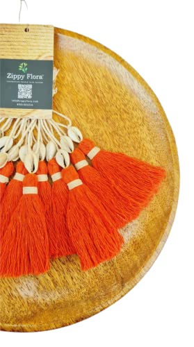 Image of Zippy Flora Handmade Cotton Tassels with Cowrie Shells for DIY & Crafts Project, Pack of 10 (Orange)