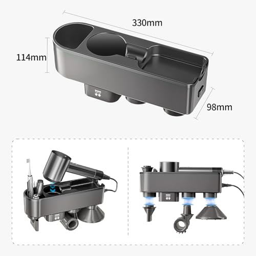 Hair Dryer Holder,No Drilling Required Hair Dryer Holder – Organizer Stand For 5 Attachments with Automatic Hand Drying and Magnetic Nozzle Storage，For Dyson Blow Dryer Accessory Organizer (grizzly) - Thumbnail 3