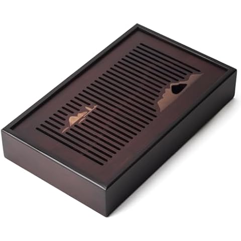 Bamboo Tea Tray Chinese Kungfu Serving Tray Gongfu Tea Table Box with Water Storage Kung Fu Tea Set Serving Tray 11.8 Inch Cover