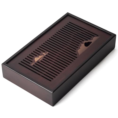 Bandeja de té de bambú chino Kungfu bandeja de servir Gongfu caja de mesa de té con almacenamiento de agua, juego de té Kung Fu bandeja de servir de 11.8 pulgadas