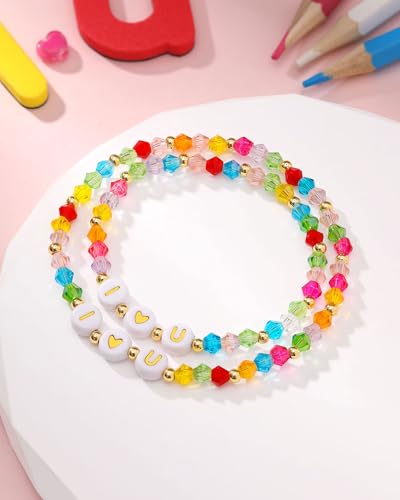 First Day of Preschool/Kindergarten Gifts for Girls Kids, Beautiful Colorful Bead Elastic Bracelets Back to School Gifts3