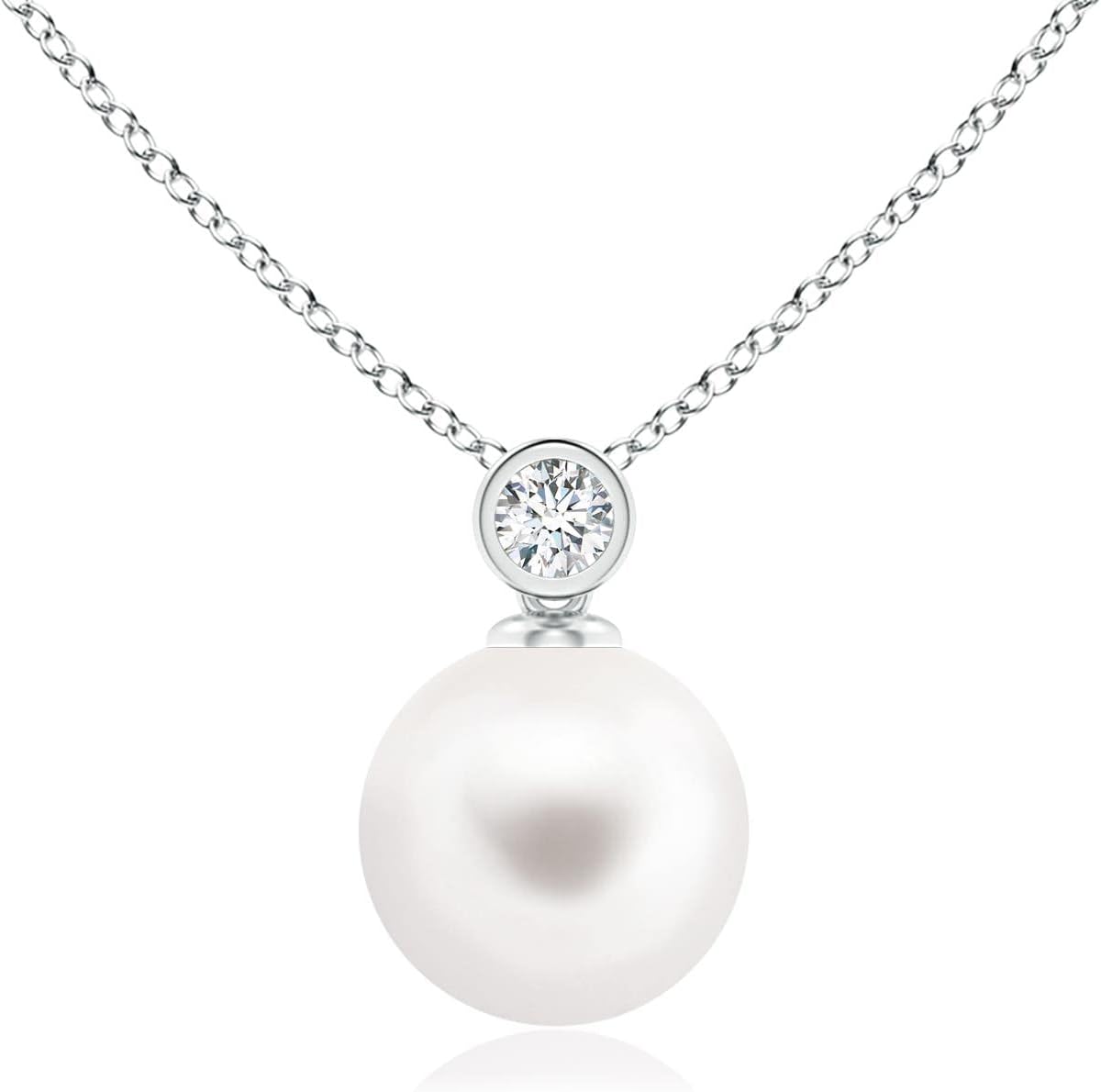 Angara Freshwater Pearl Pendant for Women | Freshwater Pearl Pendant with Bezel Diamond in 14K Solid Gold/Platinum With 18" Chain | June Birthday, Anniversary, Gemstone Jewelry Gift