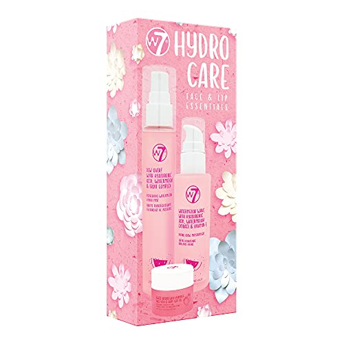 W7 | Hydro Care Face And Lip Essential Skincare Set | 3 Piece Face And Lip Skincare Gift | Overnight Lip Mask, Moisturizer And Refreshing Face Spray | Cruelty Free Skincare Gifting For Women