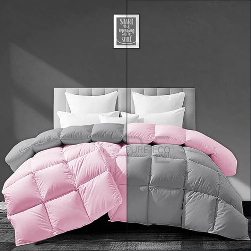Image of PURE ECO Heavy Winter 400 GSM Comforter for Double Bed Size (90 inchX100 inch) - Soft Quality Winter Blanket Soft Microfiber Fill - Duvet /Blanket Double Bed - Baby Pink /Silver Grey Color