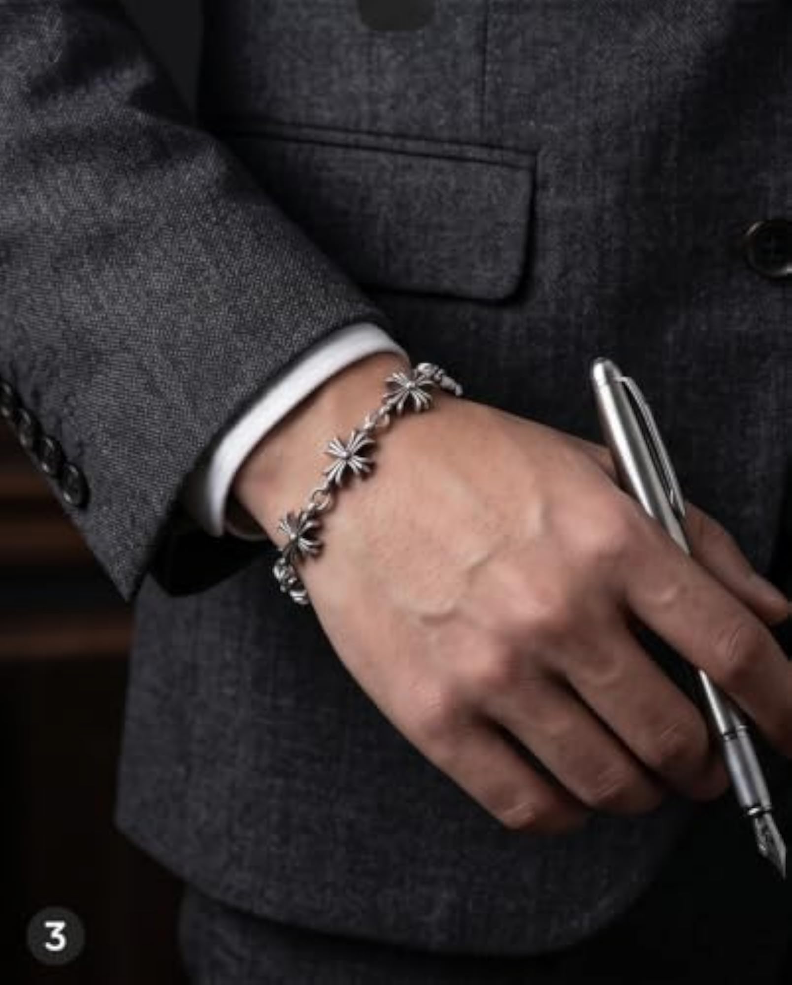 Men's Stainless Steel Cross Chain Bracelet, Everyday Wear