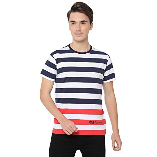 Image of Pepe Stripes Cotton Slim Fit Mens T-Shirt