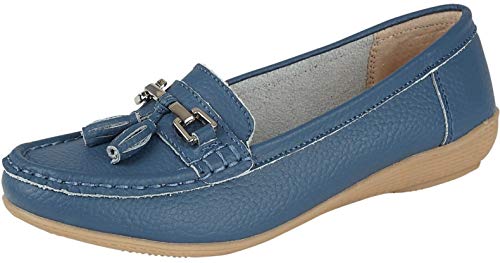 Jo & Joe Mocassins en cuir pour femme avec semelle à plante, chaussures plates en denim, taille 47, denim, 41 EU