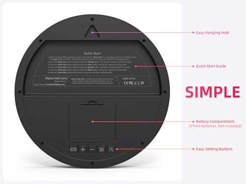 Digital Wall Clock Battery-Operated, 8 Inch Small Decorative Modern Wall Clock with Date, Temperature, Auto-DST, Silent Electric Wall Clock for Bedroom, Living Room, Kitchen, Office, Farmhouse -Black - Image 4