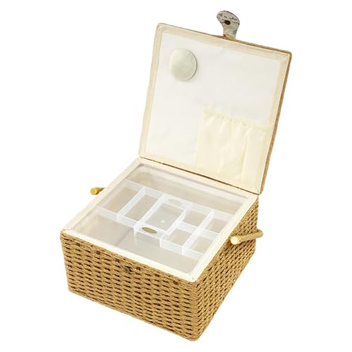 BRICZUNA Extra Large Sewing Baskets for Adults Clearance Portable Storage Basket for Sewing Supplies with Tray Needlecraft Storage Basket for Storing Needles, Threads & Scissors, 12.4