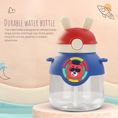 Image of BAYBEE Bubbly Kids Sipper Water Bottle 670ml | BPA Free & Leakproof Safe Sipper Bottle with Straw | Cute Rabbit Design Smooth Sipping with Handle & Neck Strap, Flip Lid for School Kids & Babys (Blue)