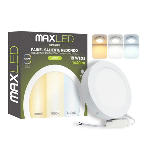 Maxled, Light is Led! Downlight LED Panel Superficie Redondo 18W 1440LM Focos Led Interior Techo Φ225mm 3000K-6000K Blanco Cálido/Blanco Neutro/Blanco Frío 85V-265V Aluminio No Regulable