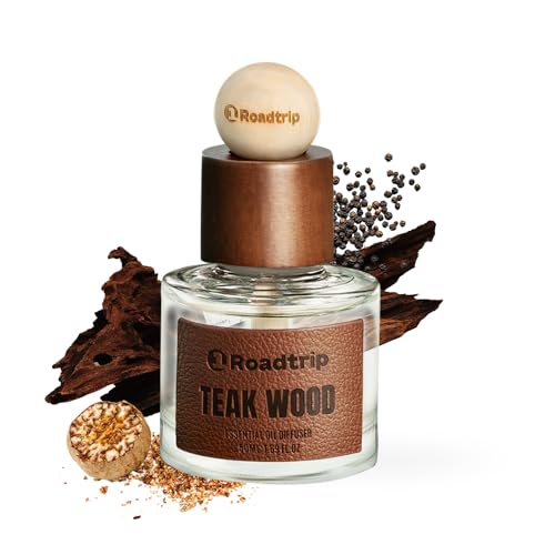 1Roadtrip Car Air Freshener - Long Lasting Aromatherapy Essential Oil Diffuser - Car Cup Holder Accessories for Men & Women - Non Toxic Air Freshener - Teakwood Scent Diffuser 1.69 FL OZ/50ML