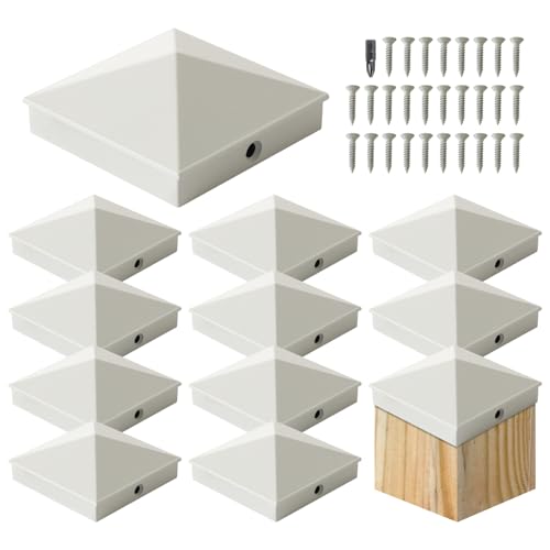 Image of VIVIDA 4x4 Aluminum Post Caps(Actual 3.5 inch x 3.5 inch), Metal Fence Post Caps with Waterproof Matte Powder Coated, for Wooden Fence, Deck, Mailbox, Patio, Screw & Driver Bit Included, White, 12 Pack