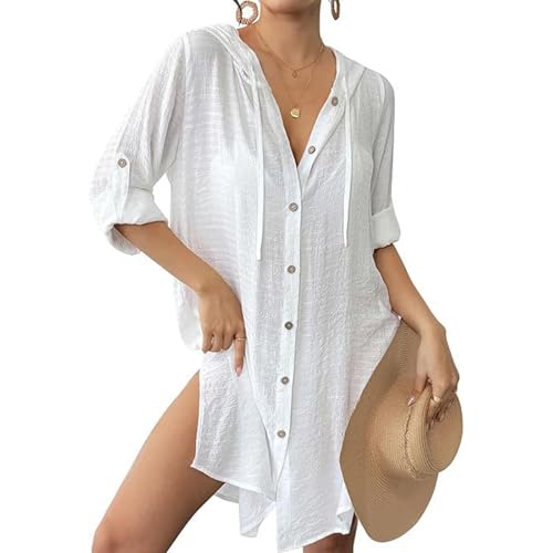 Top de playa con capucha para mujer y vestido de baño de manga larga