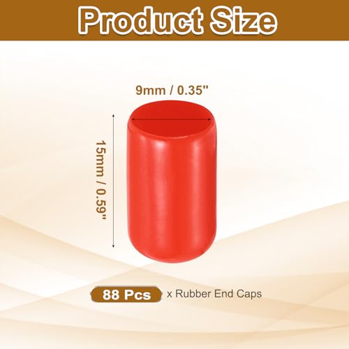 Image of uxcell 88Pcs Rubber End Caps, 9mm(11 /32 inch) ID 15mm(9 /16 inch) Height Round Screw Thread Protectors Flexible Screw Bolt Covers Caps for Metal Tube Rod Bolt, Red