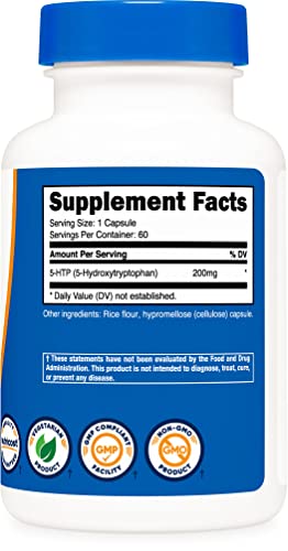 Nutricost 5-Htp 200Mg, 60 Vegetarian Capsules (5-Hydroxytryptophan) - Non-Gmo & Gluten Free #TOP3