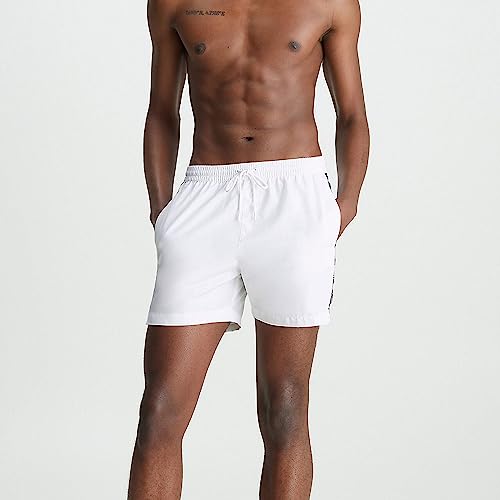 Calvin Klein Herren Badehose Medium Drawstring Lang, Weiß (PVH Classic White), L