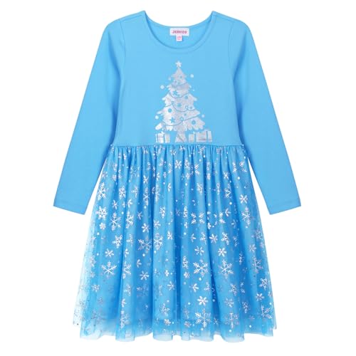 JESKIDS Girls Christmas Dress Long Sleeve Sequin Tulle Dress