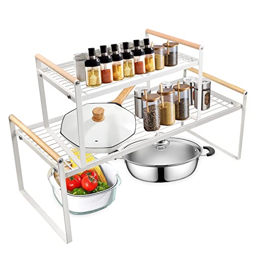 SWAWIS 2 estantes para Especias, Estante de Cocina, Organizador de Metal, 50,2 x 21,5 x 21 cm, estantes para Especias + 32,5 x 21,5 x 21 cm, Organizador de Cocina para tarros de Especias y Botellas