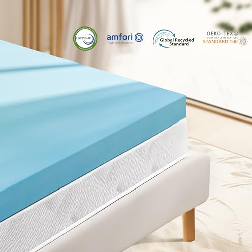Image of Subrtex Memory Foam Mattress Topper, 2 Inch California King Gel-Infused Memory Foam Topper, Gel-Infused Memory Foam Topper for Side Stomach Sleepers, CertiPUR-US Certified