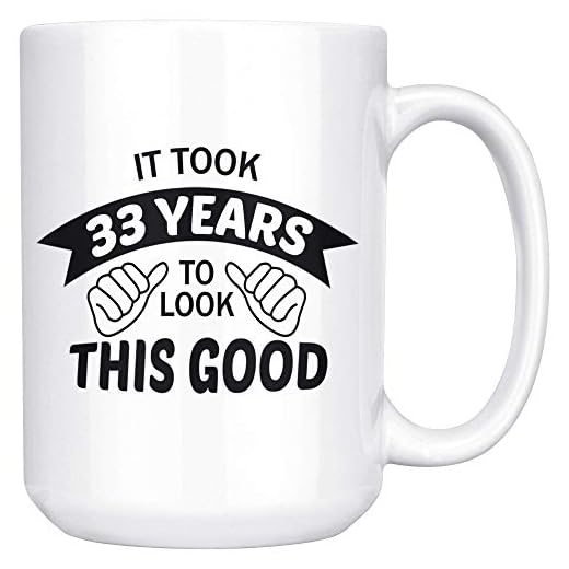 33: e födelsedagspresent för kvinnor män henne honom mannen fru kvinnlig manlig rolig 33 trettio tre tredje 1987 rånar kaffe kopp bday idéer present x-34h