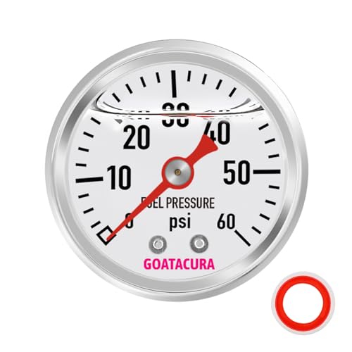0-60psi Glycerin Filled Fuel Pressure Gauge, 1-1/2" Dial Size, 304 Stainless Steel Case, 1/8" NPT Center Back Mount, with High Accuracy, for Measuring Fuel Pressure