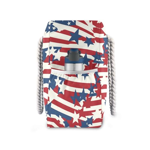 JUNZAN Usa Flags Beach Tote Bag with Handles Swim Pool Bag Beach Totes Bags for Women with Waterproof Pockets Red and Blue4