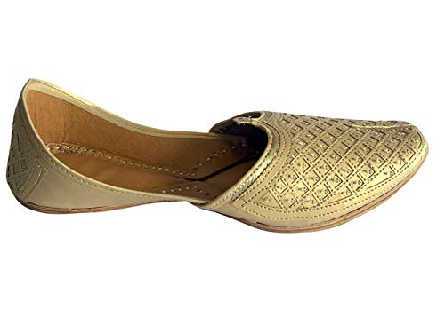 Men's Flat Golden Bridal Khussa Shoes Traditional Indian Leather Loafer Punjabi Jutti3