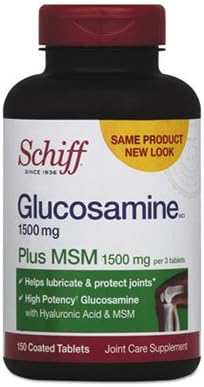 Schiff Glucosamine 1500mg Plus MSM and Hyaluronic Acid, 150 tablets - Joint Supplement (Pack of 12)