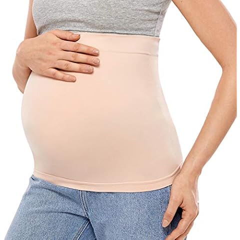 Gratlin Women's Maternity Seamless Pregnancy Belly Band with Pants Extenders Beige Small Cover