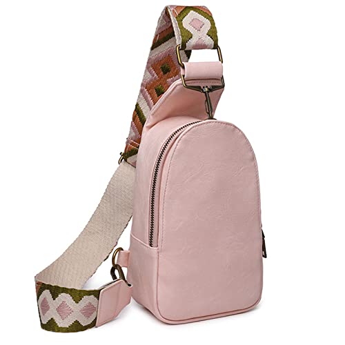 Preisvergleich Produktbild HAIWILL Crossbody Sling Bag Damen Umhängetasche Breiter Riemen Schultertasche Leder Handtasche Kleine Bauchtasche Brusttasche Handy Tasche für iPhone 14 / 14 Pro Max / 13 / 12 / 11 / XR (Rosa)