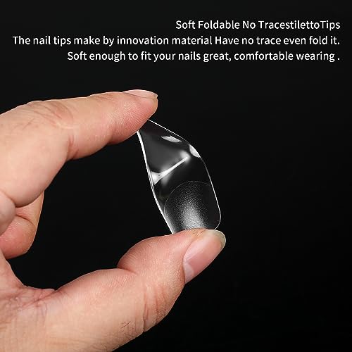 KOXXIAMOQ 240 Pcs Clear Stiletto Fake Nail Tips, Soft Gel Full Cover No C Curve Nail Tips for Extensions Press on Nails - Image 3