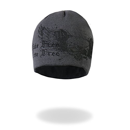 Hot Leathers Khb1000 Skull With Wings Grey Beanie (Charcoal) #TOP2