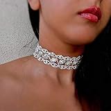 Brautschmuck Hochzeit Schmuck Halskette Länge ist 27,5 cm, mit 15 cm Verlängerung, Breite ist 2,5 cm, verstellbar für Ihre Größe.