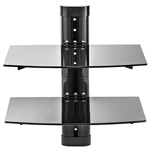 Mount Factory - Adjustable Wall Mount/Glass Floating AV DVD Component Shelf - 2 Tier - Black