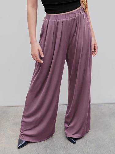 Image of CIDER Palazzo Pants for Women Wide Leg Flowy Pants with Pockets Elastic Mid Waist Summer Beach Vacation Outfits Lightweight