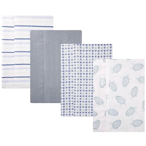 Image of Hudson Baby Cotton Flannel Burp Cloths 4-Pack, Little Sea Turtle, One Size