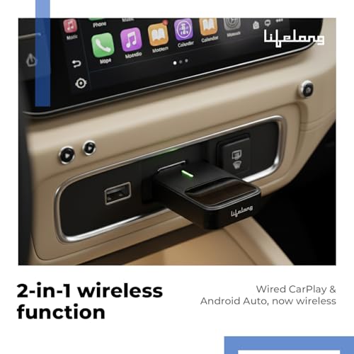 Image of Lifelong 2-in-1 Wireless CarPlay & Android Auto Adapter | Dual Phone Connection, Plug & Play USB Type-A to C, iOS & Android Compatibility, Support OEM Controls |Stick Cast - Bluetooth 5.4 & WiFi 6