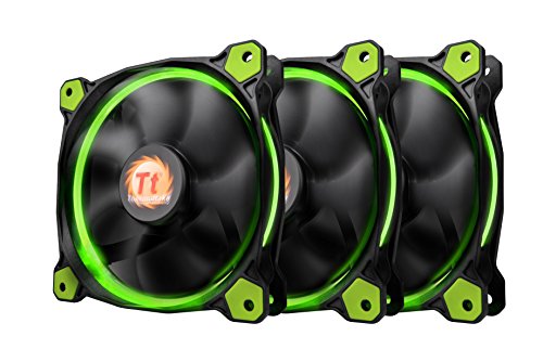Thermaltake Riing 12 High Static Pressure Circular Ring Green LED Case/Radiator Fan with Anti-Vibration Mounting System Triple Pack Cooling CL-F055-PL12GR-A