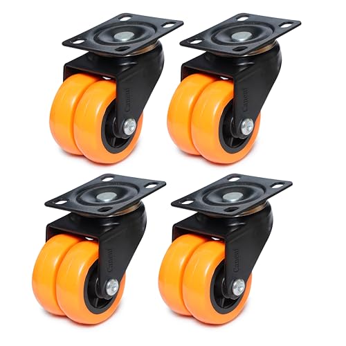 Image of Heavy-Duty Double Puff Castor Wheels for Furniture, 50mm Swivel Caster Wheels with 360 Rotation, 500 kg Load Capacity (Orange, Set of 4)