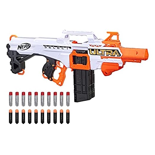 NERF Ultra Select Fully Motorized Blaster, Fire for Distance or Accuracy, Includes Clips and Darts, Outdoor Games and Toys, Automatic Electric Full Auto Toy Foam Blasters