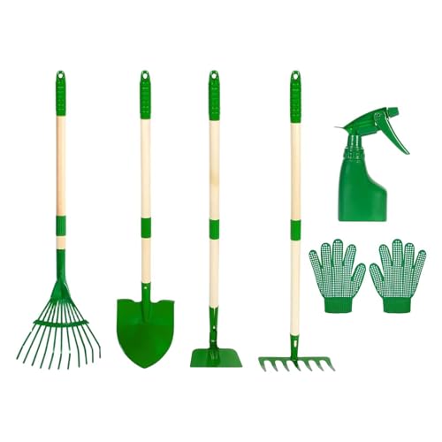 Ensemble d'outils de jardinage pour - Accessoires de jardinage avec manche en bois | Set jardin enfant | Dès 3 ans, pour garçons et filles, pour jardin, cour, parc, plage, sable, sol, extérieur