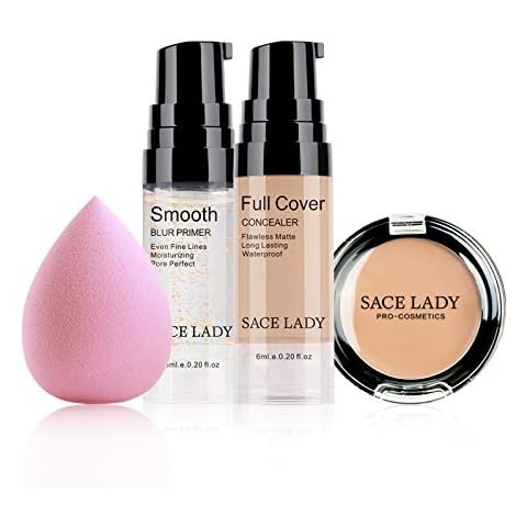 Waterproof Full Coverage Concealer With Primer Sponge Set, Smooth Matte Flawless Creamy Liquid Foundation Corrector Makeup Kit for Face Eye Dark Circles Spot Acne Scar Cover (0.2Fl, Natural) Cover