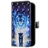 Uposao Kompatibel mit Samsung Galaxy A11 Hülle Glitzer Bling Cute Tier Muster Leder Hülle Flip Schutzhülle Brieftasche Wallet Bookstyle Tasche Case Magnet Kartenfach Ständer,Löwe